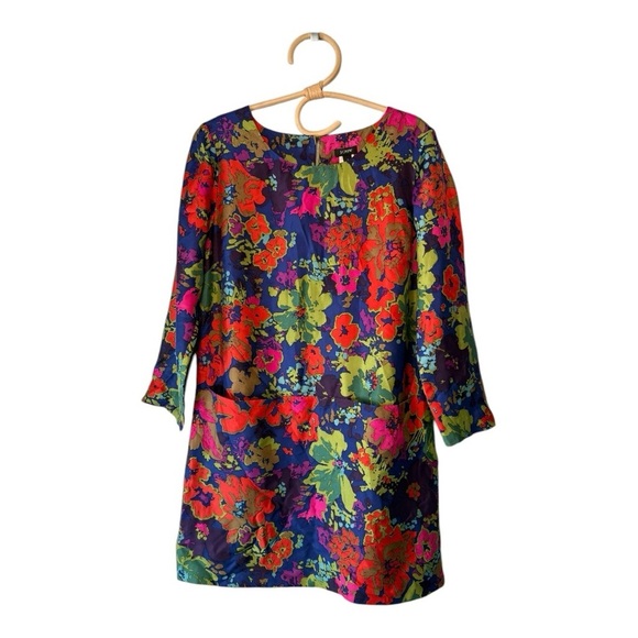 J. Crew Jules Silk Long Sleeve Floral Shift Mini Dress Size 2 - As Seen on Drew - Picture 2 of 13